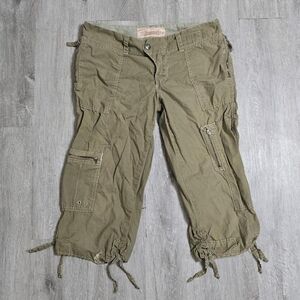 Y2K Abercrombie & Fitch Khaki Green Cargo Capri Pants W/ Drawstring Size 2